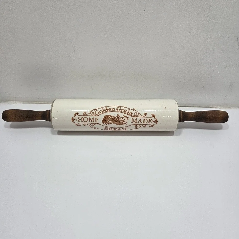 Golden Grain Ceramic Rolling Pin Advertising‎ With Wooden Handle